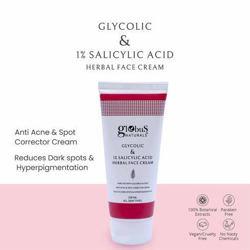 Globus Naturals Glycolic & 1% Salicylic Acid Herbal Anti Acne Face Cream